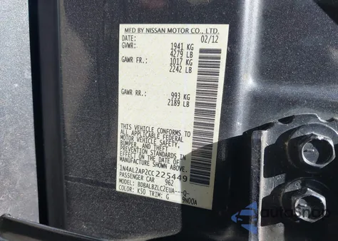 2012 Nissan Altima 2.5 S z USA, uszkodzony, nr VIN 1N4AL2AP2CC225449